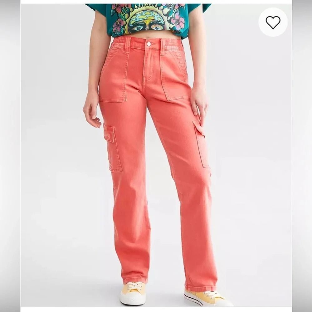 Vervet Coral Cargo Pants Size 30 Straight Leg Utility Stretch Waist Jeans Y2k